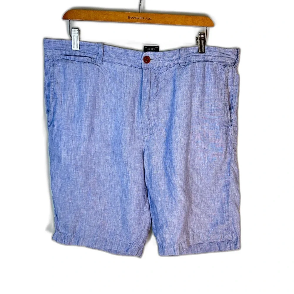 J. Crew Baird McNutt Men's Stanton Blue Linen Flat Front Shorts Size 35